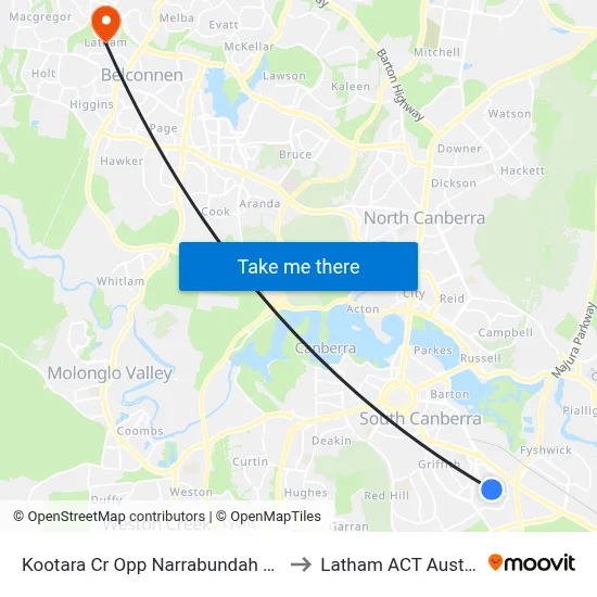 Kootara Cr Opp Narrabundah Shops to Latham ACT Australia map