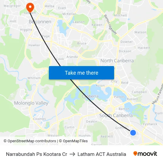 Narrabundah Ps Kootara Cr to Latham ACT Australia map