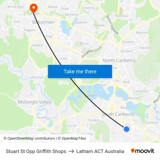 Stuart St Opp Griffith Shops to Latham ACT Australia map