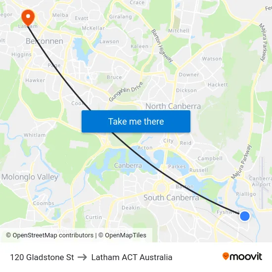 120 Gladstone St to Latham ACT Australia map