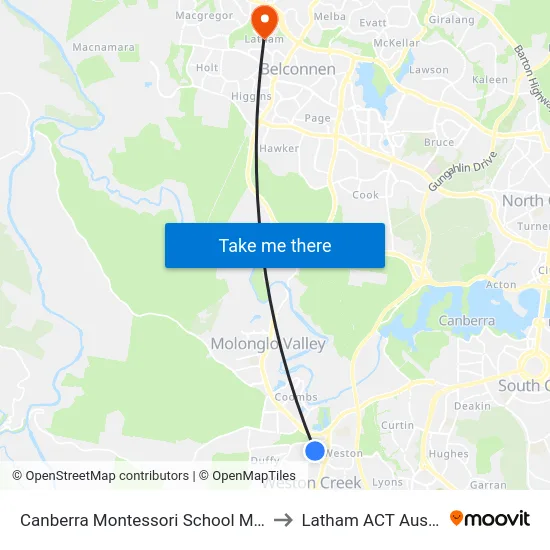 Canberra Montessori School Mulley St to Latham ACT Australia map