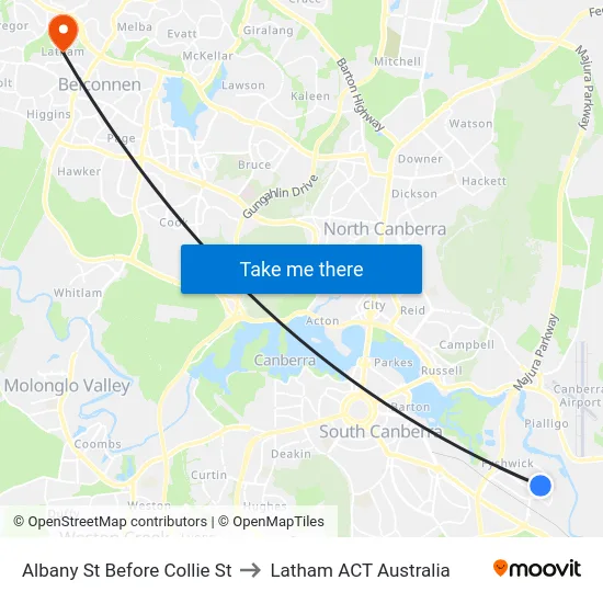 Albany St Before Collie St to Latham ACT Australia map