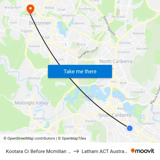 Kootara Cr Before Mcmillan Cr to Latham ACT Australia map