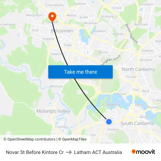 Novar St Before Kintore Cr to Latham ACT Australia map