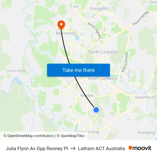 Julia Flynn Av Opp Rooney Pl to Latham ACT Australia map