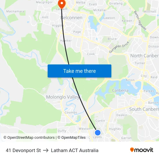 41 Devonport St to Latham ACT Australia map