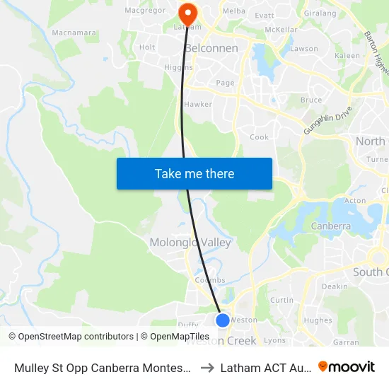Mulley St Opp Canberra Montessori School to Latham ACT Australia map