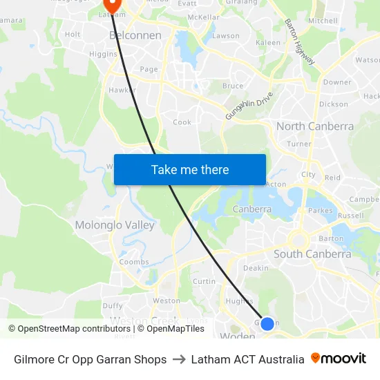 Gilmore Cr Opp Garran Shops to Latham ACT Australia map