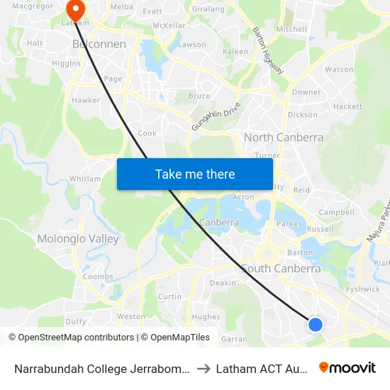 Narrabundah College Jerrabomberra Av to Latham ACT Australia map
