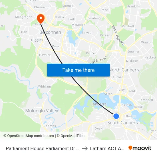 Parliament House Parliament Dr Southbound to Latham ACT Australia map