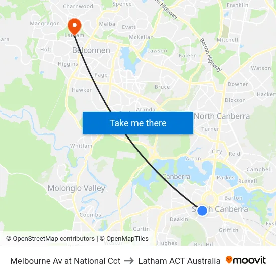 Melbourne Av at National Cct to Latham ACT Australia map