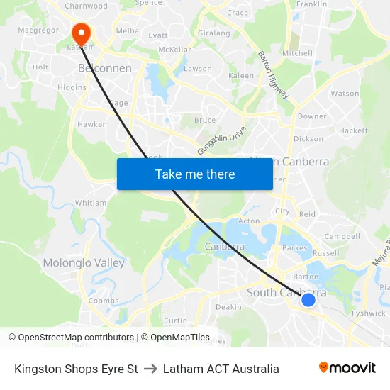 Kingston Shops Eyre St to Latham ACT Australia map