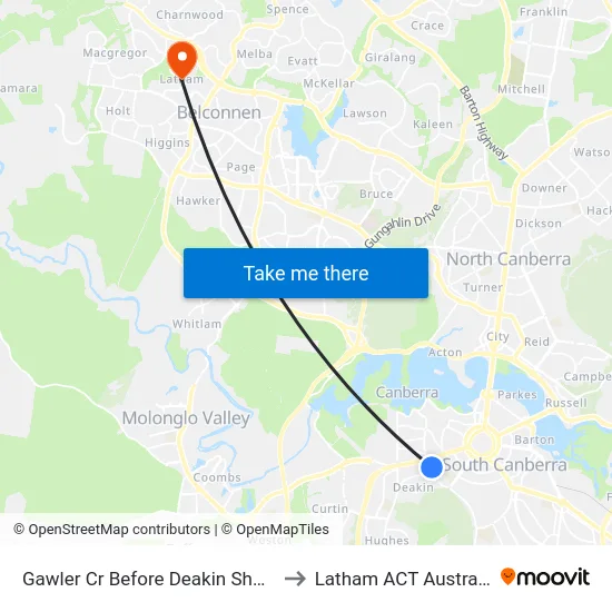 Gawler Cr Before Deakin Shops to Latham ACT Australia map