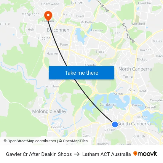 Gawler Cr After Deakin Shops to Latham ACT Australia map