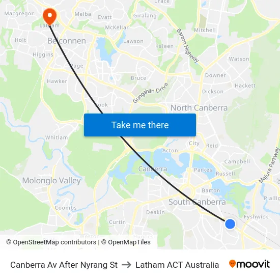 Canberra Av After Nyrang St to Latham ACT Australia map