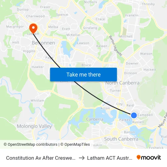 Constitution Av After Creswell St to Latham ACT Australia map