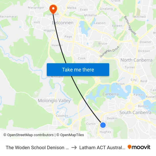 The Woden School Denison St to Latham ACT Australia map