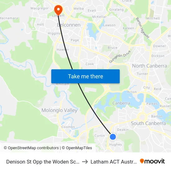 Denison St Opp the Woden School to Latham ACT Australia map