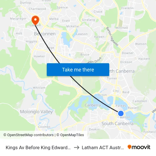 Kings Av Before King Edward Tce to Latham ACT Australia map