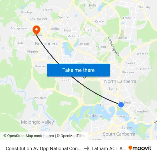Constitution Av Opp National Convention Centre to Latham ACT Australia map