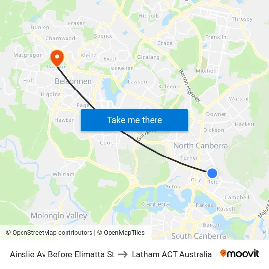 Ainslie Av Before Elimatta St to Latham ACT Australia map