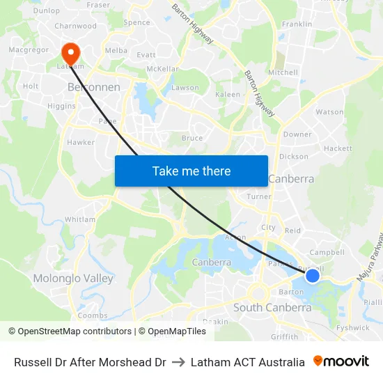 Russell Dr After Morshead Dr to Latham ACT Australia map