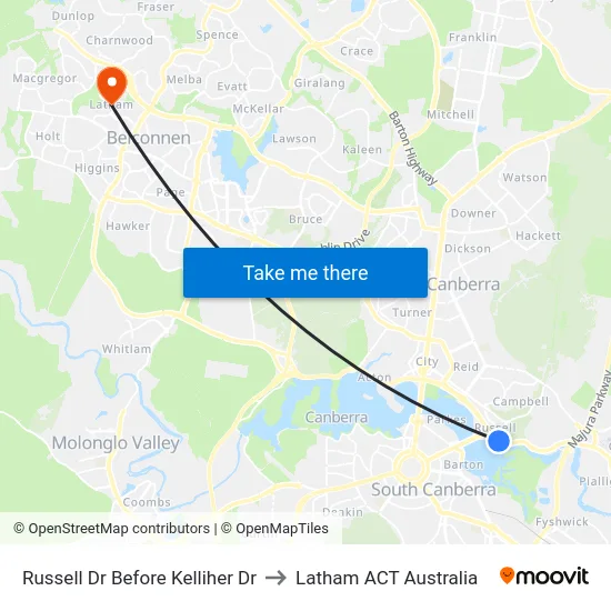 Russell Dr Before Kelliher Dr to Latham ACT Australia map