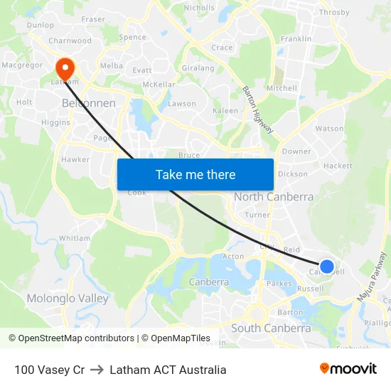 100 Vasey Cr to Latham ACT Australia map