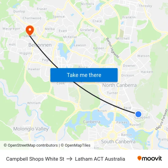 Campbell Shops White St to Latham ACT Australia map