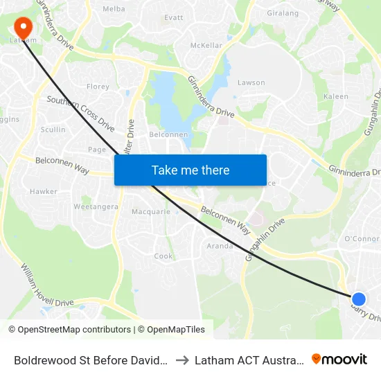 Boldrewood St Before David St to Latham ACT Australia map