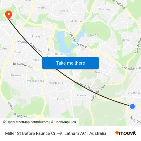 Miller St Before Faunce Cr to Latham ACT Australia map
