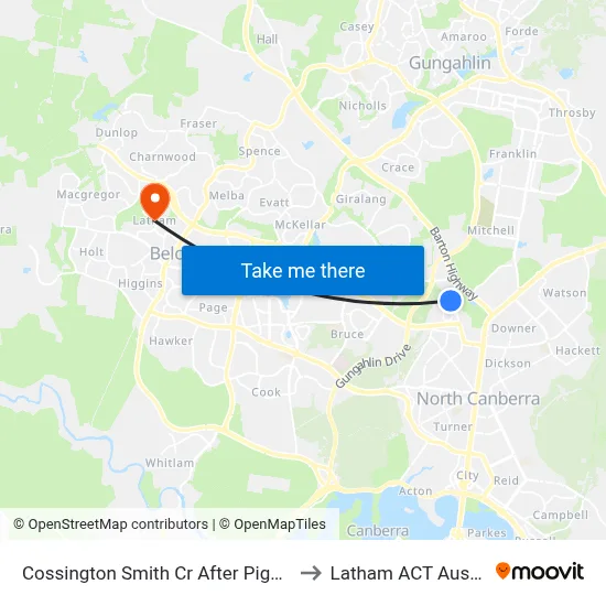 Cossington Smith Cr After Piguenit Cl to Latham ACT Australia map