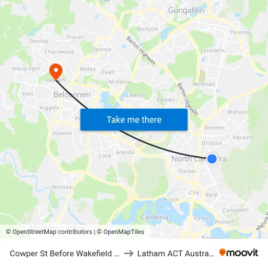 Cowper St Before Wakefield Av to Latham ACT Australia map
