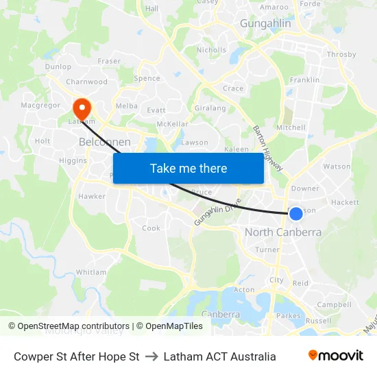 Cowper St After Hope St to Latham ACT Australia map