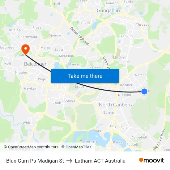 Blue Gum Ps Madigan St to Latham ACT Australia map