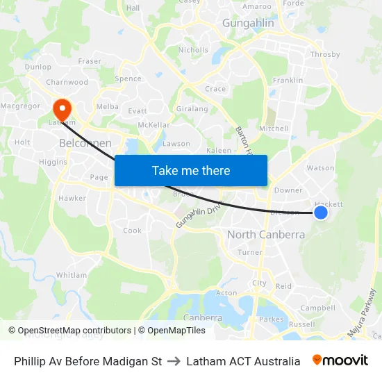 Phillip Av Before Madigan St to Latham ACT Australia map