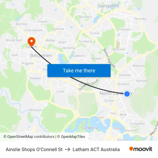 Ainslie Shops O'Connell St to Latham ACT Australia map