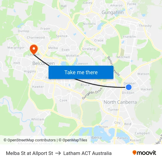 Melba St at Allport St to Latham ACT Australia map