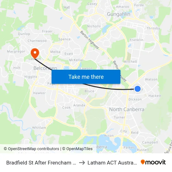 Bradfield St After Frencham St to Latham ACT Australia map