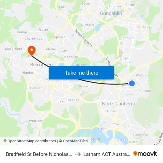Bradfield St Before Nicholas St to Latham ACT Australia map
