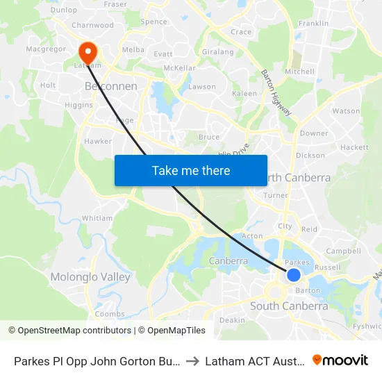 Parkes Pl Opp John Gorton Building to Latham ACT Australia map