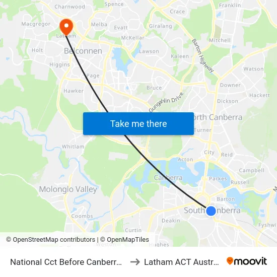 National Cct Before Canberra Av to Latham ACT Australia map