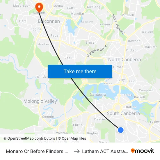 Monaro Cr Before Flinders Way to Latham ACT Australia map
