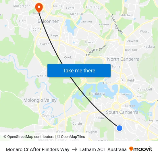 Monaro Cr After Flinders Way to Latham ACT Australia map