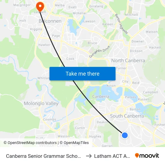 Canberra Senior Grammar School Golden Gr to Latham ACT Australia map