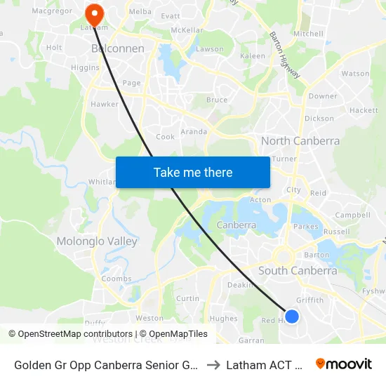 Golden Gr Opp Canberra Senior Grammar School to Latham ACT Australia map