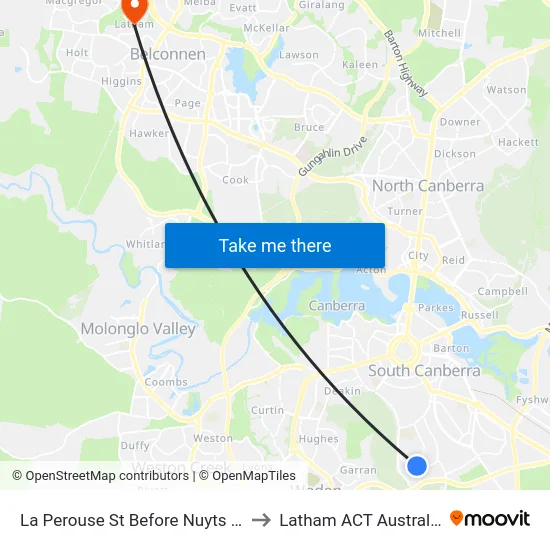 La Perouse St Before Nuyts St to Latham ACT Australia map