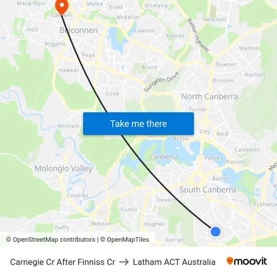 Carnegie Cr After Finniss Cr to Latham ACT Australia map