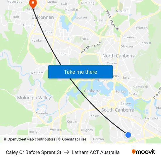 Caley Cr Before Sprent St to Latham ACT Australia map