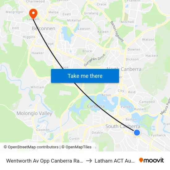 Wentworth Av Opp Canberra Railway Stn to Latham ACT Australia map